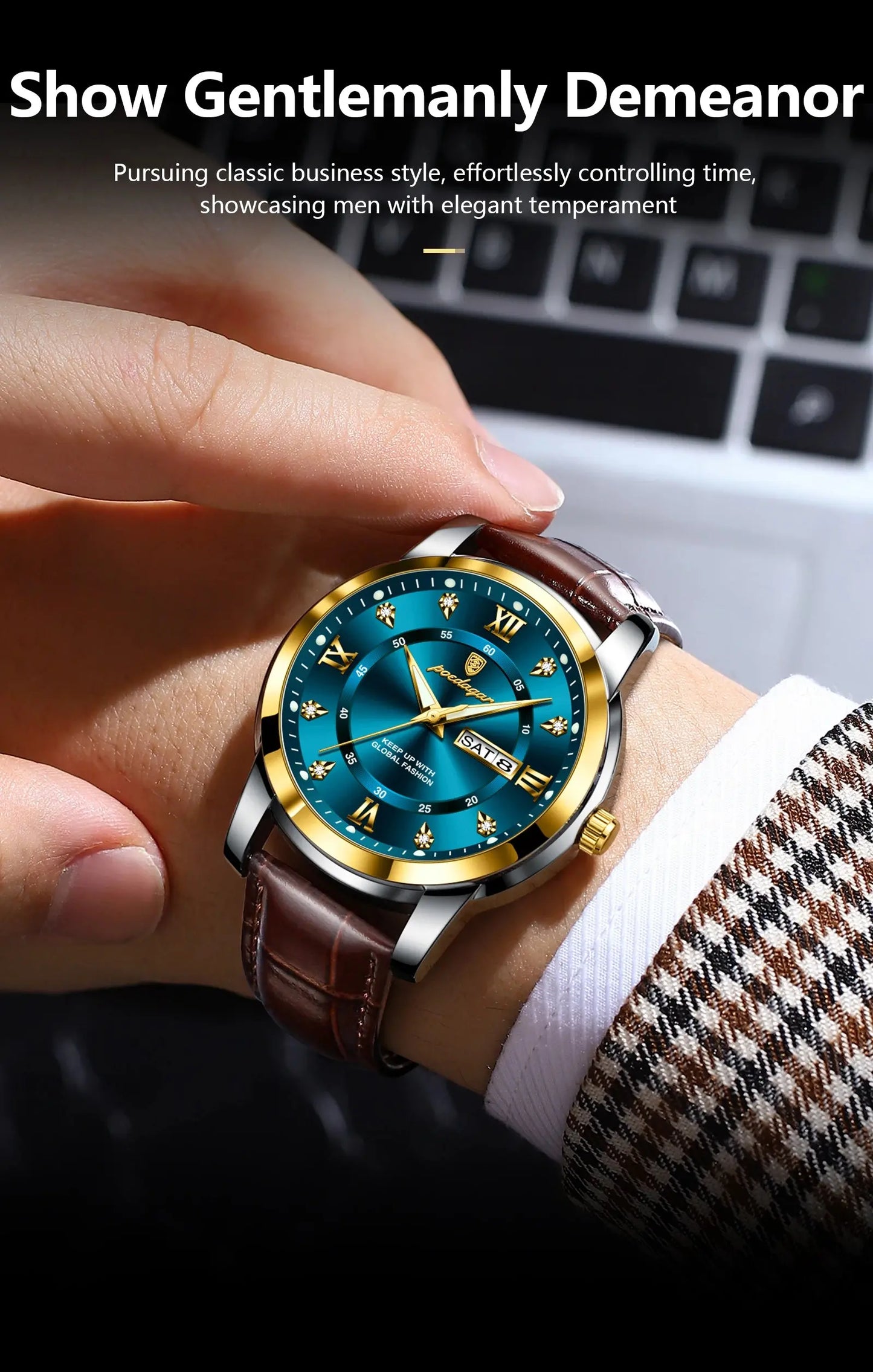 POEDAGAR Luxury Business Male Wristwatch Waterproof Luminous Leather Man Watch Date Week Sport Casual Men's Quartz Watches reloj luxecrown.co.uk