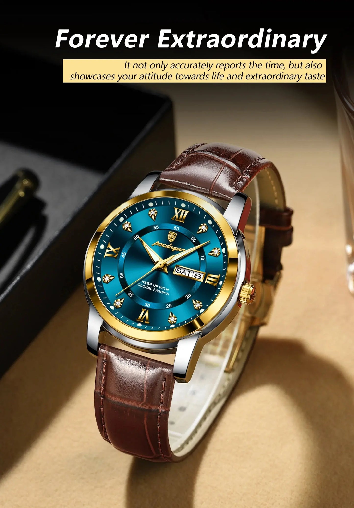 POEDAGAR Luxury Business Male Wristwatch Waterproof Luminous Leather Man Watch Date Week Sport Casual Men's Quartz Watches reloj luxecrown.co.uk