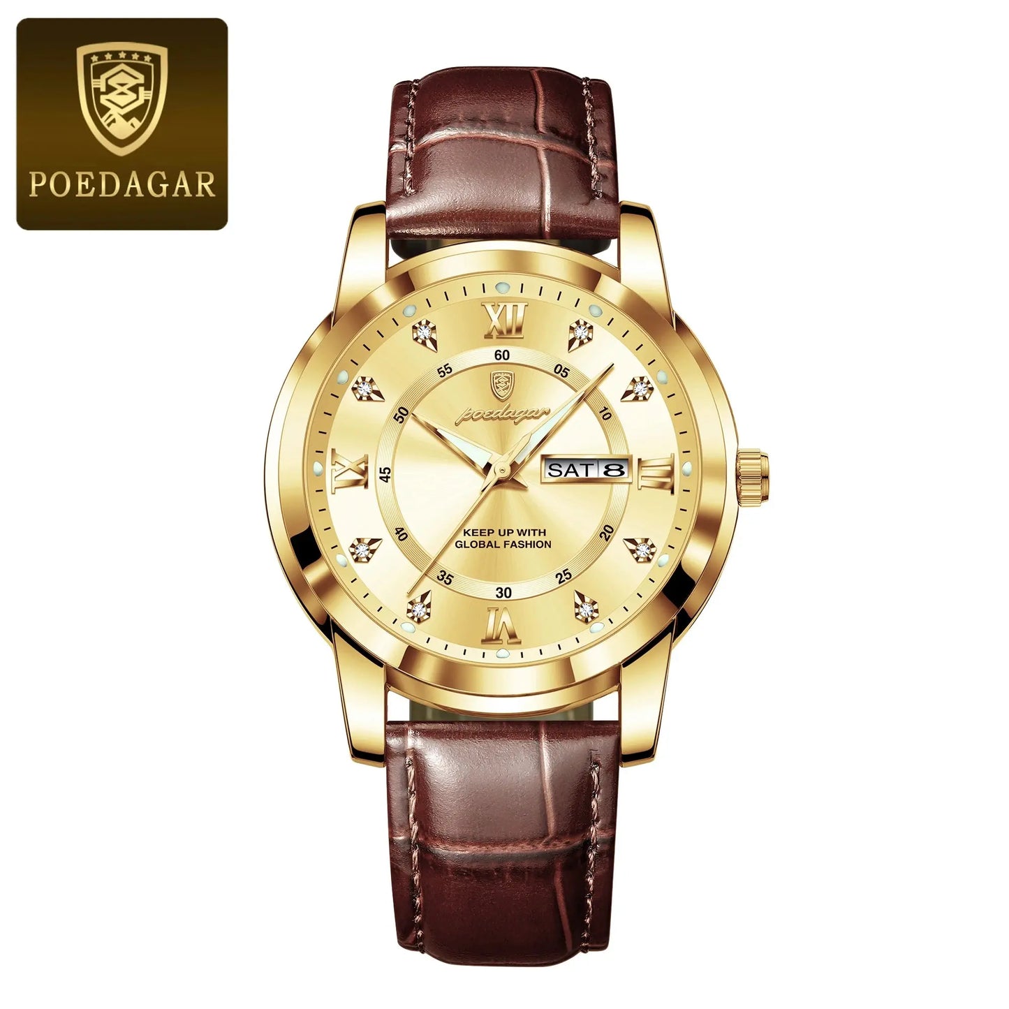 POEDAGAR Luxury Business Male Wristwatch Waterproof Luminous Leather Man Watch Date Week Sport Casual Men's Quartz Watches reloj luxecrown.co.uk