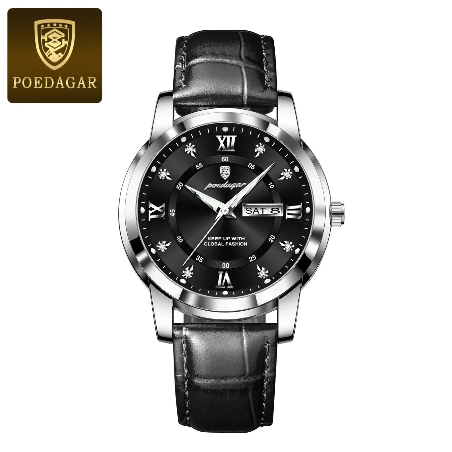 POEDAGAR Luxury Business Male Wristwatch Waterproof Luminous Leather Man Watch Date Week Sport Casual Men's Quartz Watches reloj luxecrown.co.uk