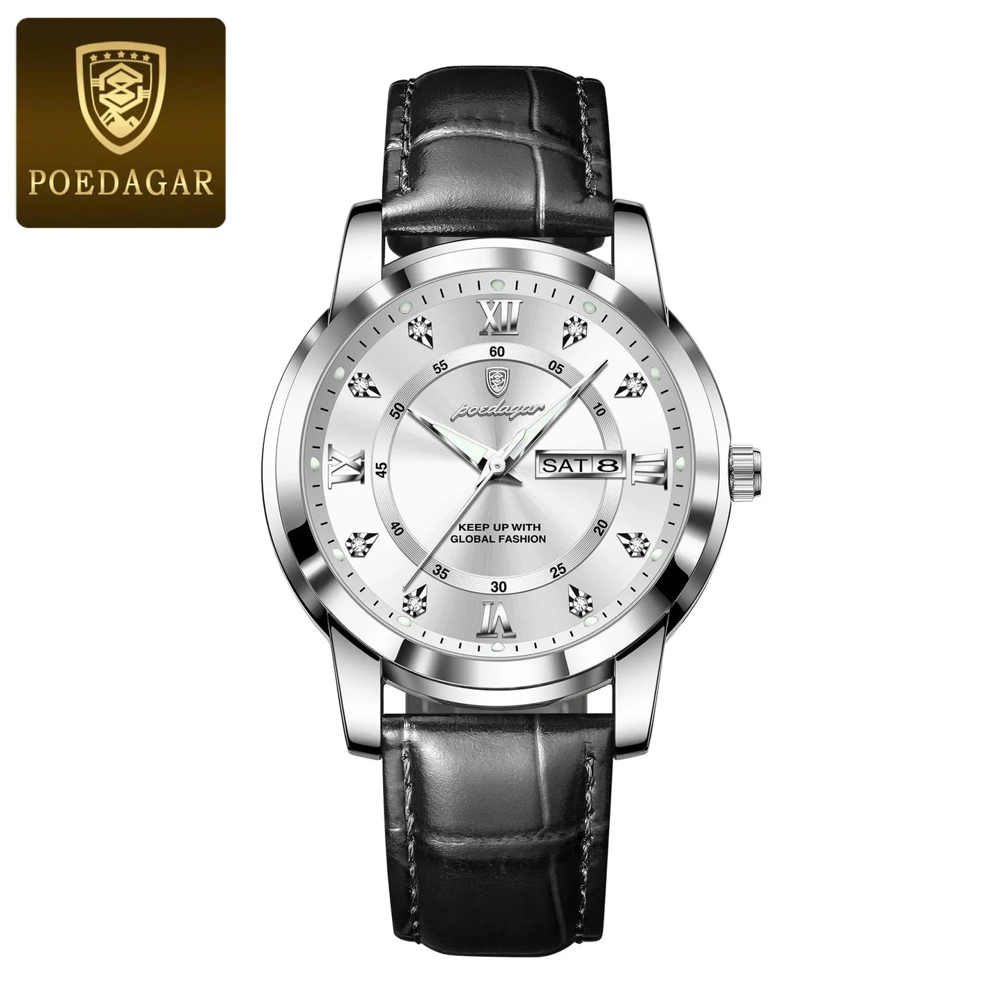 POEDAGAR Luxury Business Male Wristwatch Waterproof Luminous Leather Man Watch Date Week Sport Casual Men's Quartz Watches reloj luxecrown.co.uk