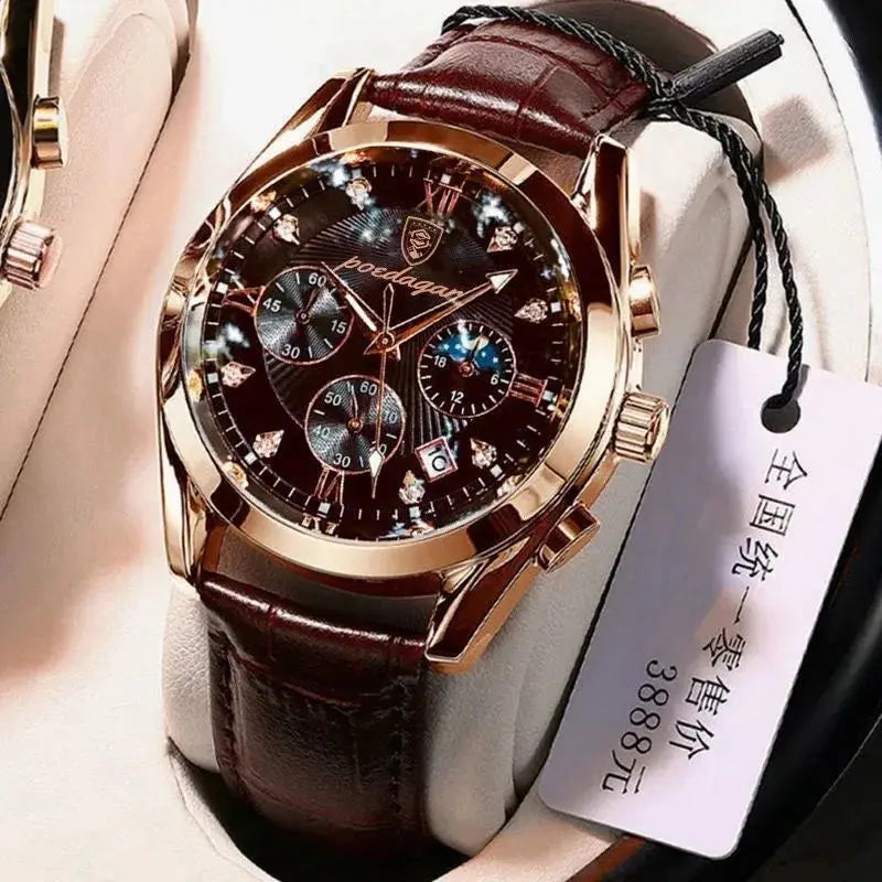 POEDAGAR Men Watch New Top Brand Luxury Waterproof Luminous Sport Wristwatch Quartz Military Genuine Leather Relogio Masculino luxecrown.co.uk