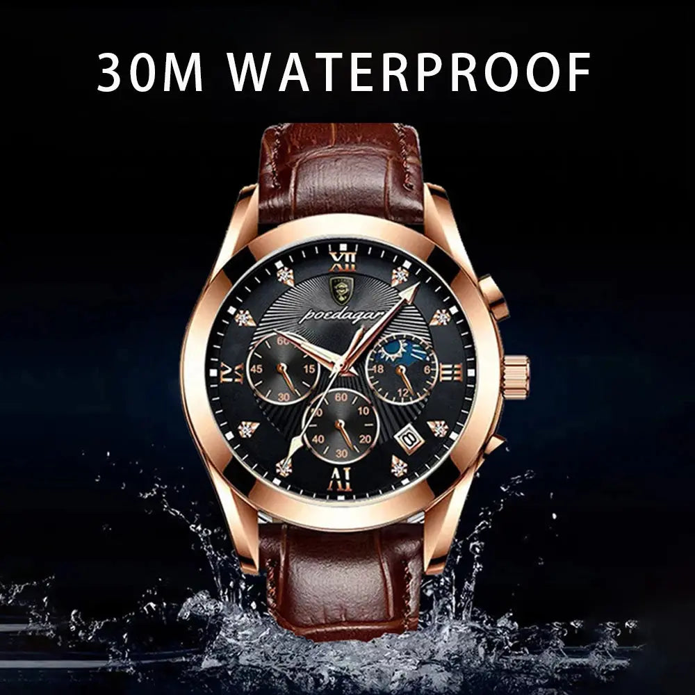 POEDAGAR Men Watch New Top Brand Luxury Waterproof Luminous Sport Wristwatch Quartz Military Genuine Leather Relogio Masculino luxecrown.co.uk