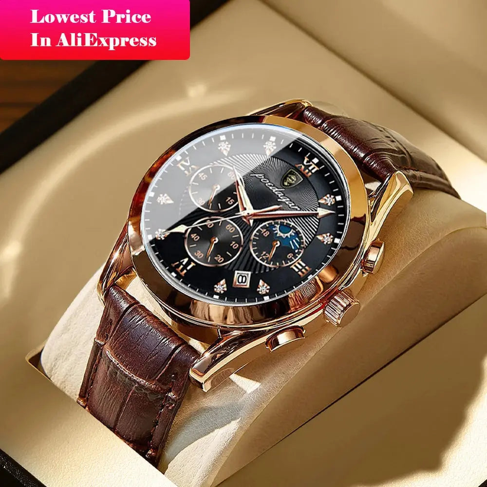 POEDAGAR Men Watch New Top Brand Luxury Waterproof Luminous Sport Wristwatch Quartz Military Genuine Leather Relogio Masculino luxecrown.co.uk
