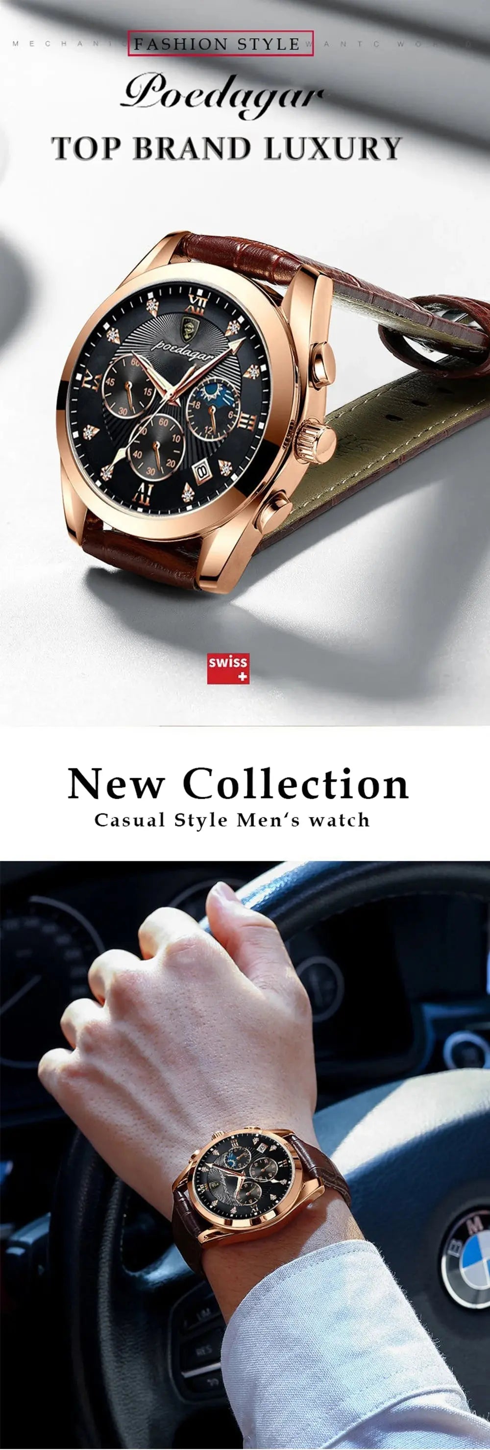 POEDAGAR Men Watch New Top Brand Luxury Waterproof Luminous Sport Wristwatch Quartz Military Genuine Leather Relogio Masculino luxecrown.co.uk