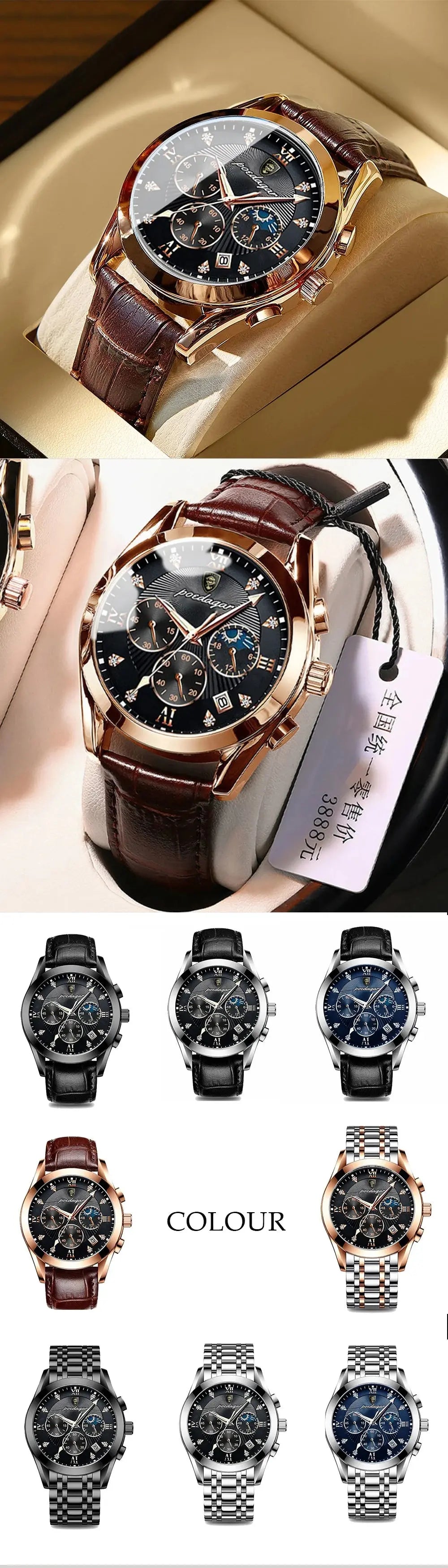 POEDAGAR Men Watch New Top Brand Luxury Waterproof Luminous Sport Wristwatch Quartz Military Genuine Leather Relogio Masculino luxecrown.co.uk