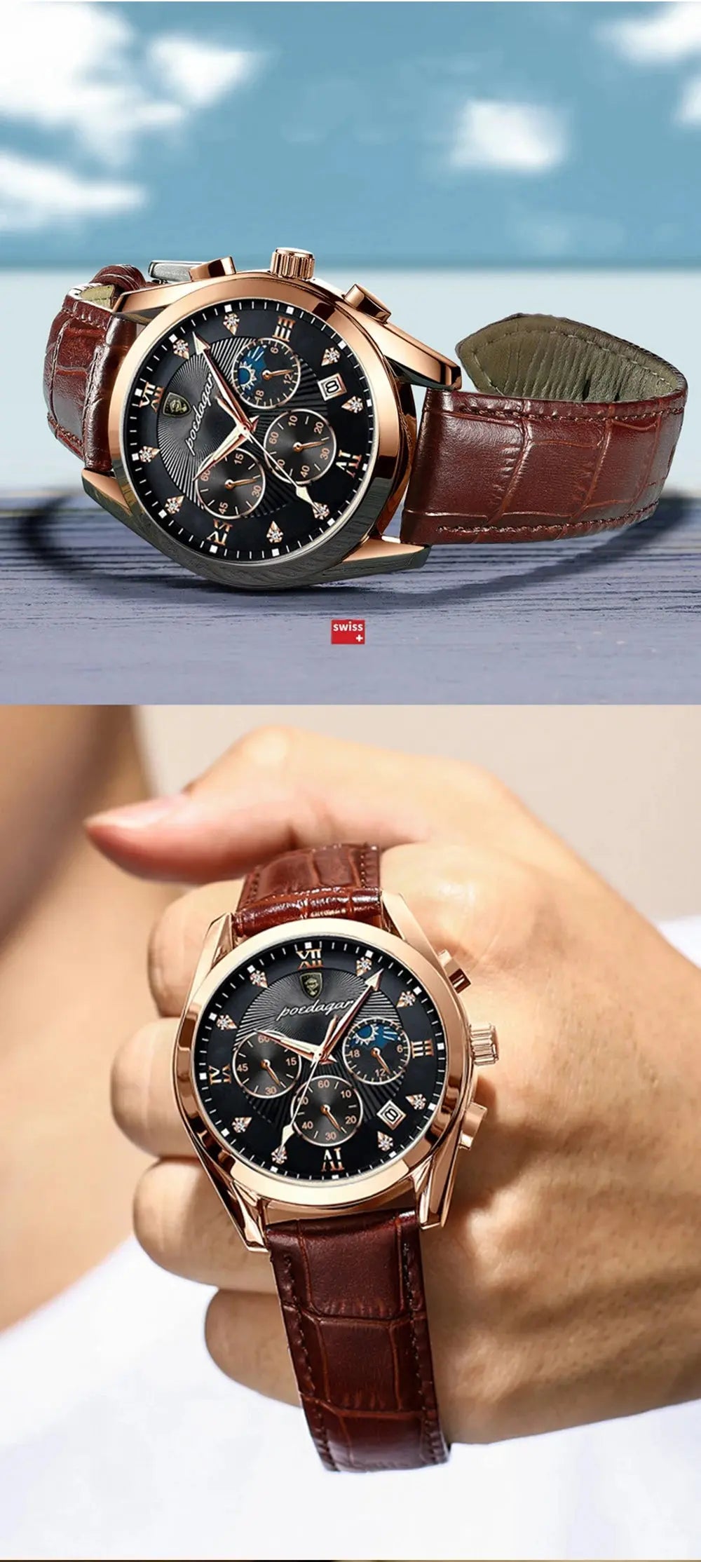 POEDAGAR Men Watch New Top Brand Luxury Waterproof Luminous Sport Wristwatch Quartz Military Genuine Leather Relogio Masculino luxecrown.co.uk