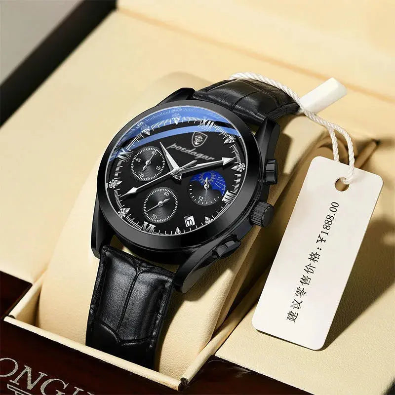 POEDAGAR Men Watch New Top Brand Luxury Waterproof Luminous Sport Wristwatch Quartz Military Genuine Leather Relogio Masculino luxecrown.co.uk
