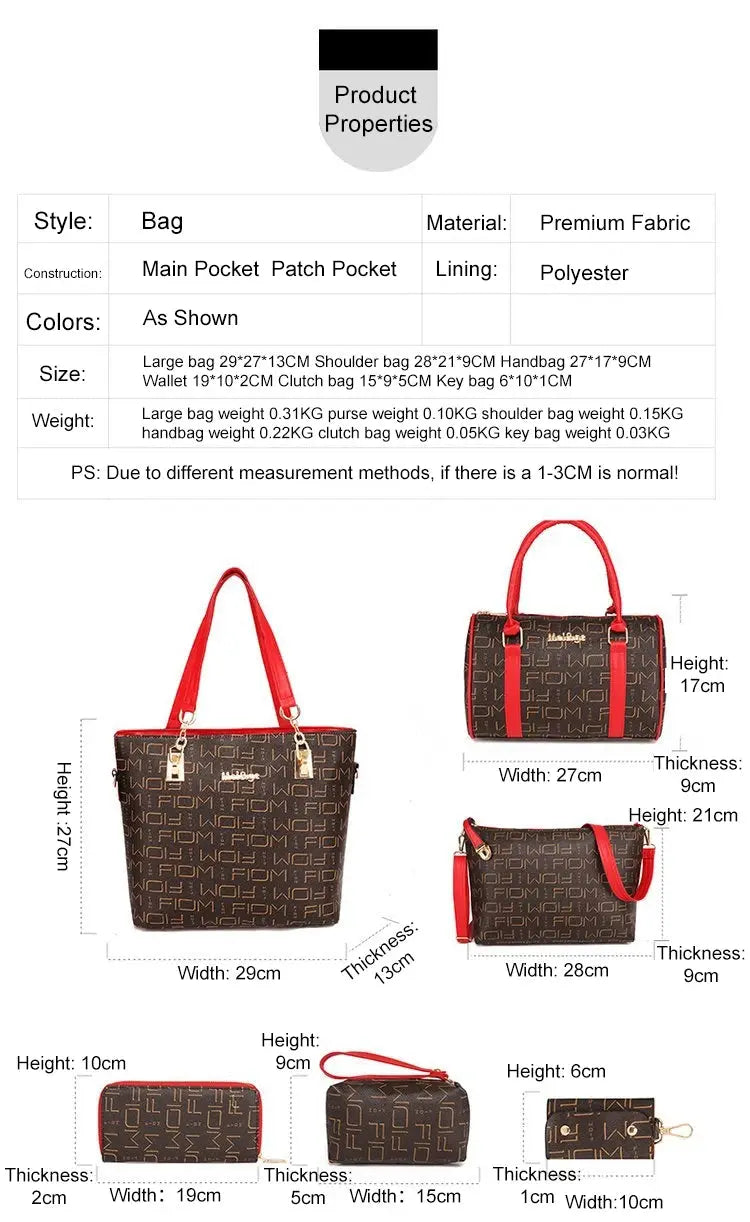 Pahajim 6-Pcs Women Handbag Purse Shoulder Totes Satchel Bags Top-Handle Boston Bag Crossbody Bag Wallet Messenger Set luxecrown.co.uk