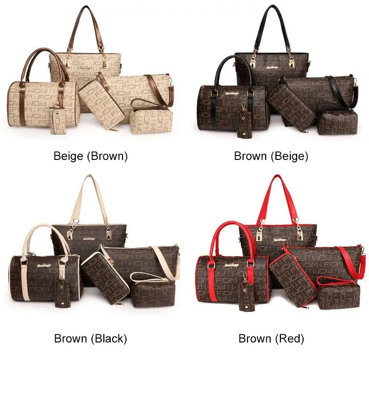 Pahajim 6-Pcs Women Handbag Purse Shoulder Totes Satchel Bags Top-Handle Boston Bag Crossbody Bag Wallet Messenger Set luxecrown.co.uk