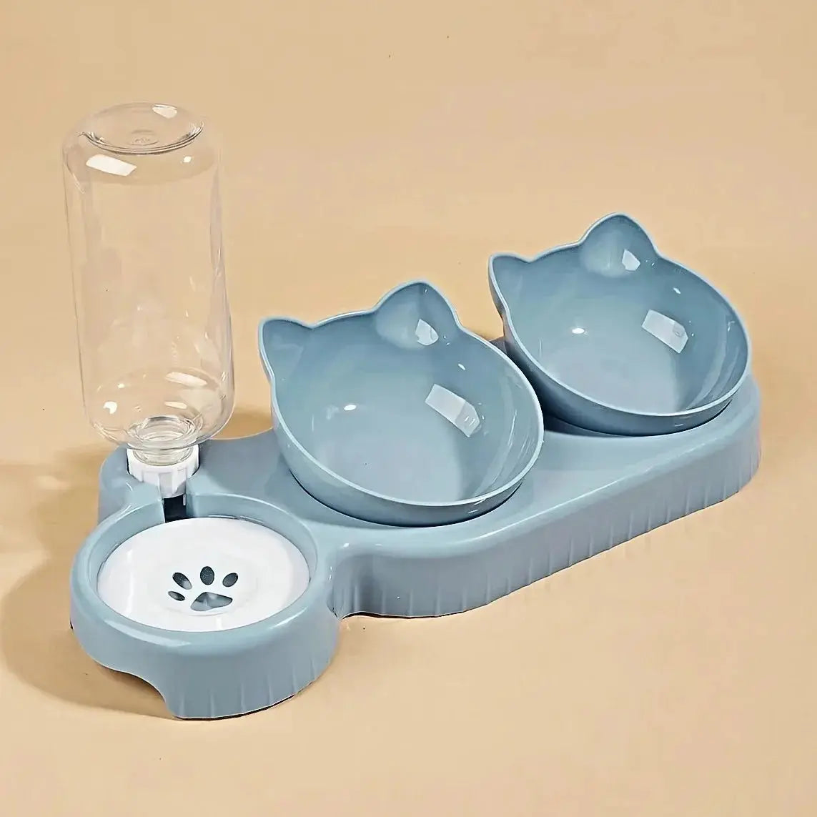 Pet Bowls With Water Feeder, 3 In 1 Ear Design Tilted Cat Water And Food Bowl Set With Gravity Water Bottle For Neck Protection luxecrown.co.uk