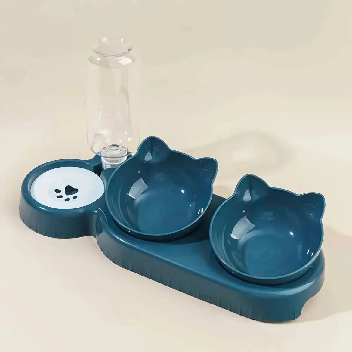 Pet Bowls With Water Feeder, 3 In 1 Ear Design Tilted Cat Water And Food Bowl Set With Gravity Water Bottle For Neck Protection luxecrown.co.uk