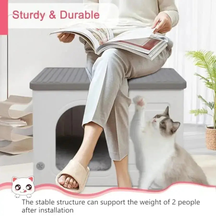 Plastic Cat House Outdoor and Indoor, Waterproof Feral Cat Houses with Escape Door, Sturdy Outdoor Cat House with Bed Mat, Outs luxecrown.co.uk