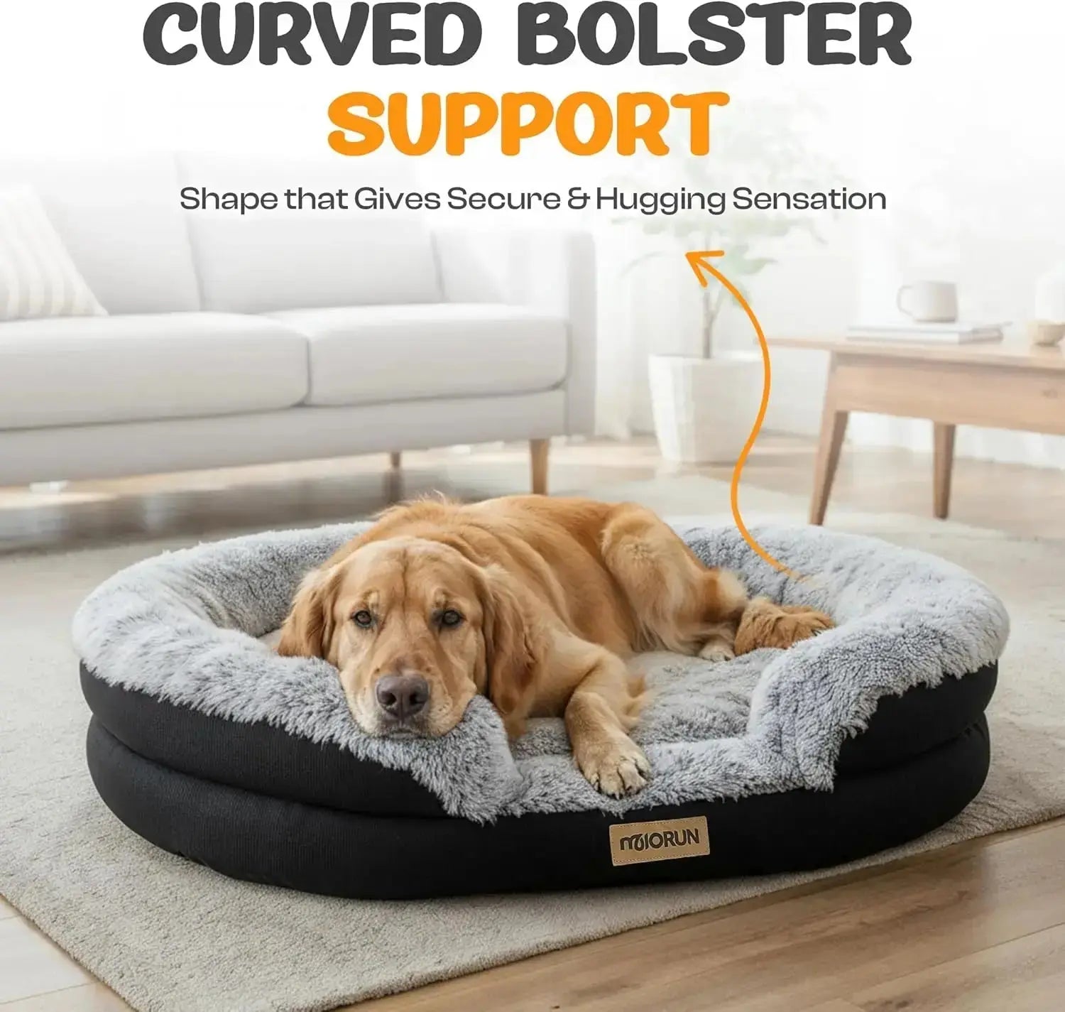 Plush Orthopedic Dog Bed, 35" Oval Donut with Bolster Support, Washable Cover, Gray luxecrown.co.uk