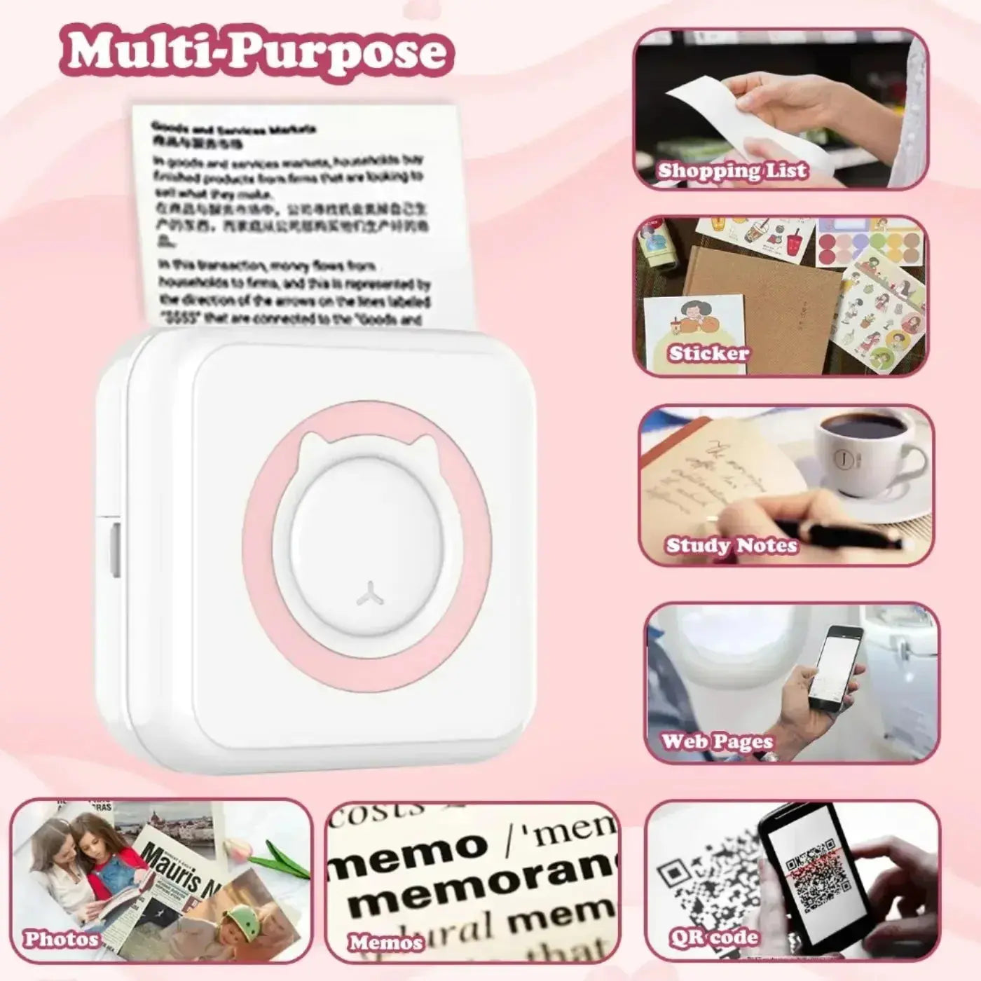 Portable thermal printer Mini Wireless BT 203dpi photo label memo printing error problem transparent sticker color paper Streetsharks