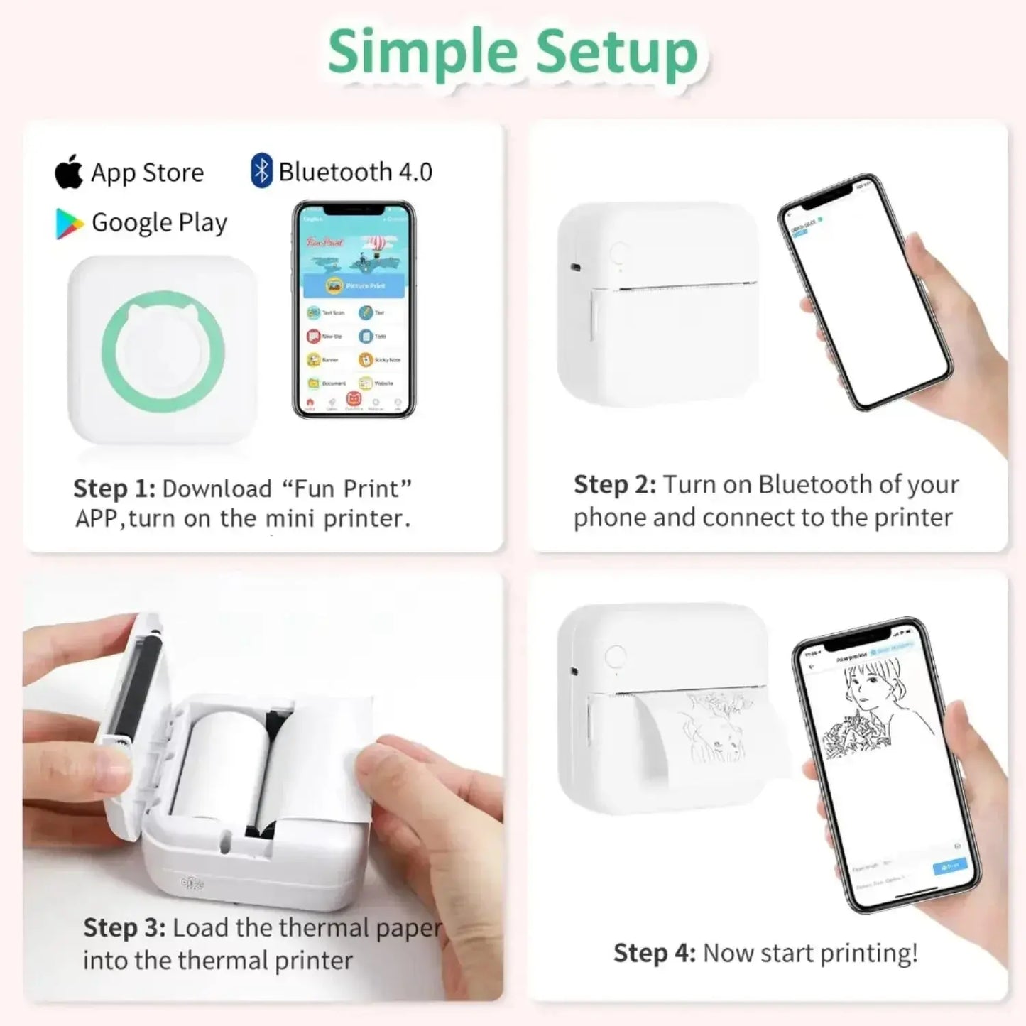 Portable thermal printer Mini Wireless BT 203dpi photo label memo printing error problem transparent sticker color paper Streetsharks