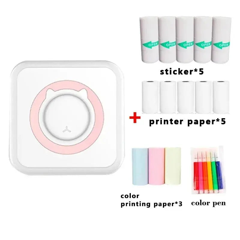 Portable thermal printer Mini Wireless BT 203dpi photo label memo printing error problem transparent sticker color paper - Streetsharks