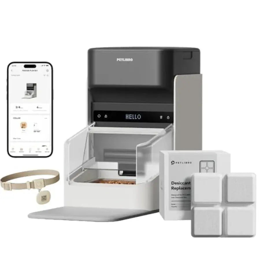RFID Automatic Cat Feeder for Multi-Pet Homes: Stainless Steel White Sensor-Activated Personalized Meals with Food Desiccant Ba luxecrown.co.uk