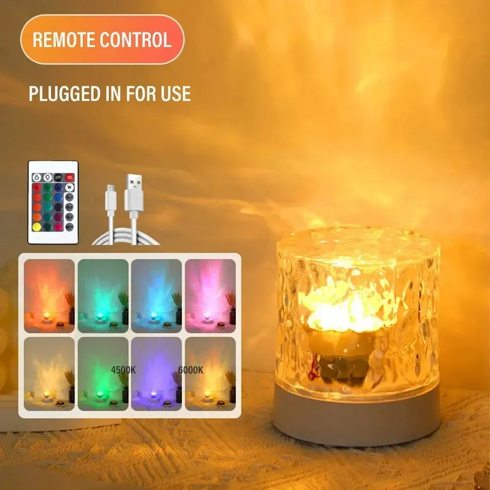 Rechargeable 16 Color LED Water Ripple Projector Night Light Remote Control Bedroom Ambient Lamp RGB Dimmable Crystal Table Lamp luxecrown.co.uk