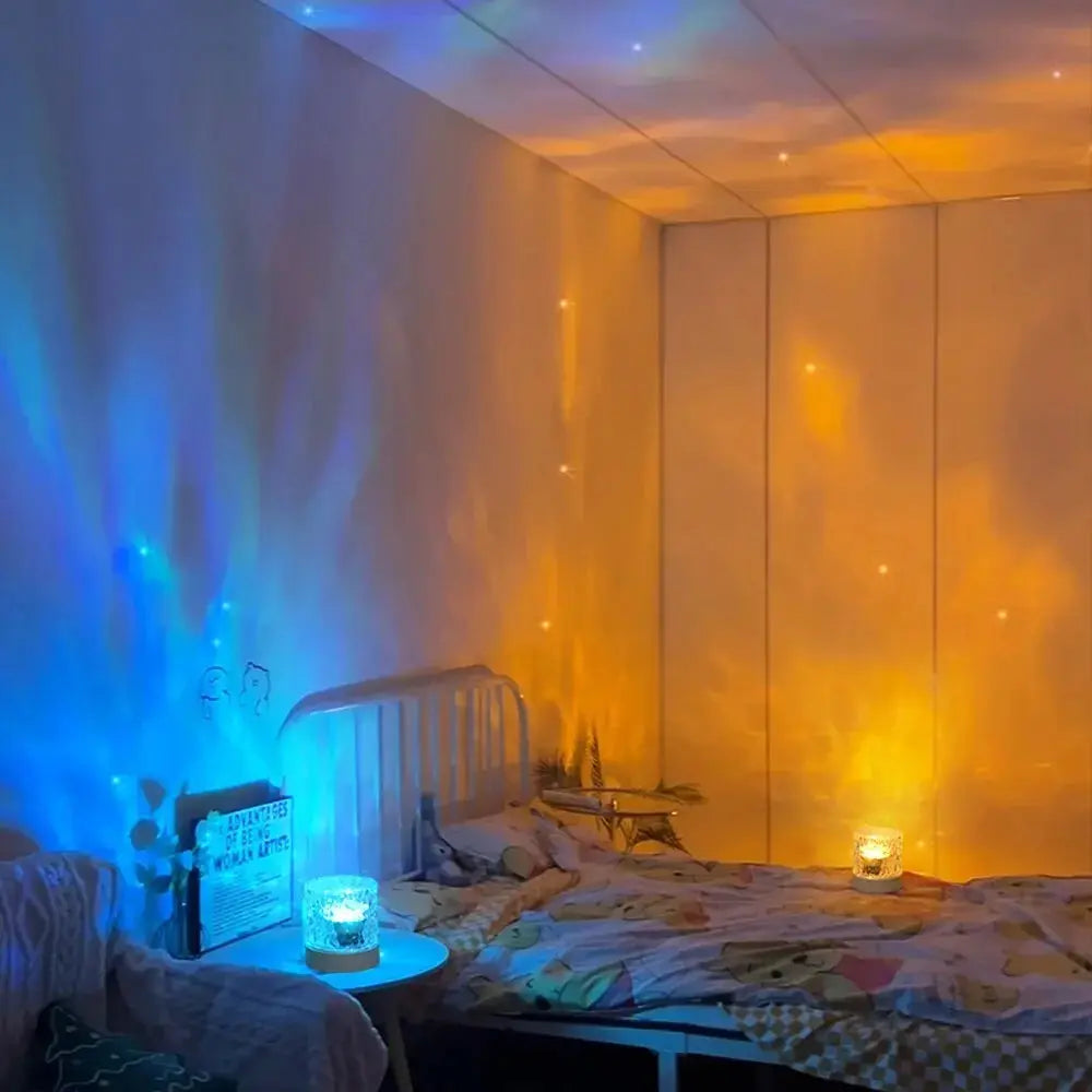 Rechargeable 16 Color LED Water Ripple Projector Night Light Remote Control Bedroom Ambient Lamp RGB Dimmable Crystal Table Lamp luxecrown.co.uk