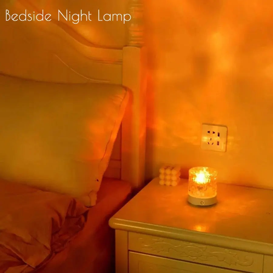 Rechargeable 16 Color LED Water Ripple Projector Night Light Remote Control Bedroom Ambient Lamp RGB Dimmable Crystal Table Lamp luxecrown.co.uk