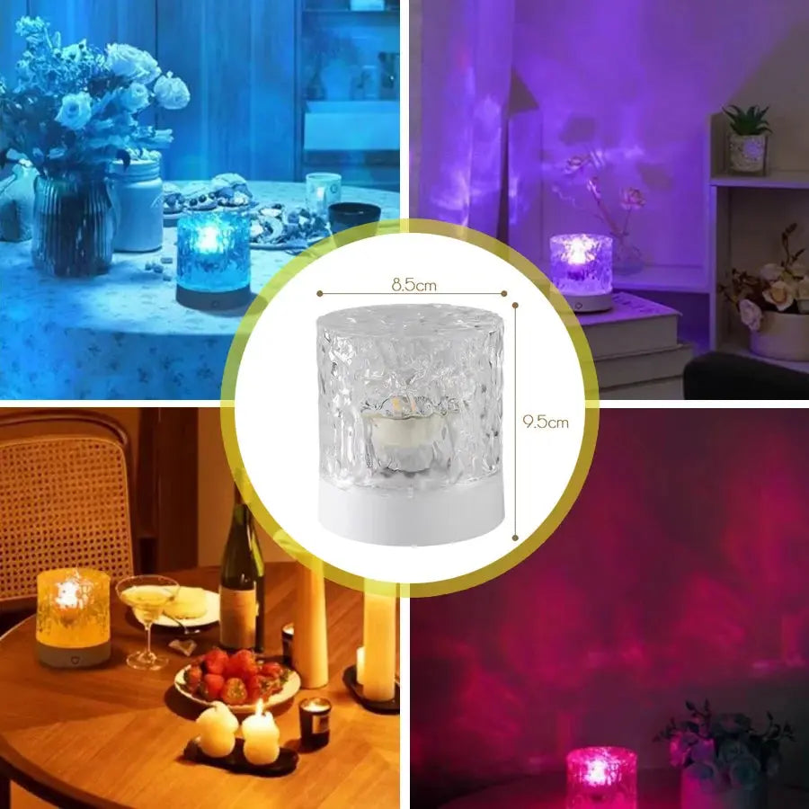 Rechargeable 16 Color LED Water Ripple Projector Night Light Remote Control Bedroom Ambient Lamp RGB Dimmable Crystal Table Lamp luxecrown.co.uk