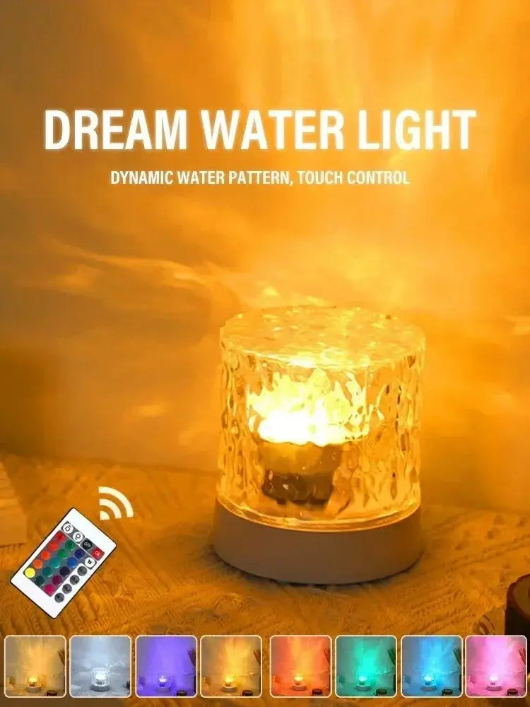 Rechargeable 16 Color LED Water Ripple Projector Night Light Remote Control Bedroom Ambient Lamp RGB Dimmable Crystal Table Lamp luxecrown.co.uk