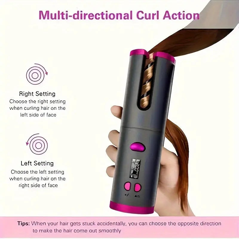 Rechargeable Cordless Automatic Hair Curler - Adjustable Temperature & Timer, Portable Wireless Styling Tool with Easy Curl Direction Control, Perfect Mother's Day Gift or Gifts for Women, Stylish Hair Accessories for Salon-Q Streetsharks