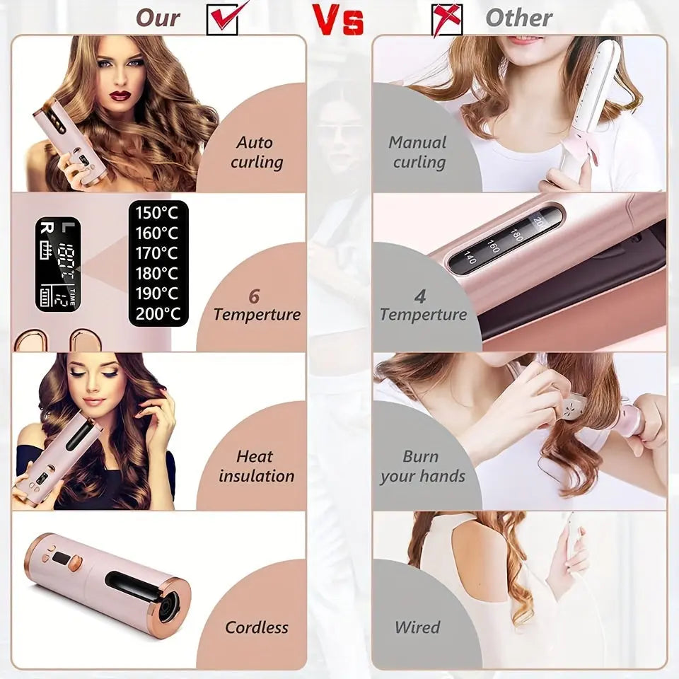 Rechargeable Cordless Automatic Hair Curler - Adjustable Temperature & Timer, Portable Wireless Styling Tool with Easy Curl Direction Control, Perfect Mother's Day Gift or Gifts for Women, Stylish Hair Accessories for Salon-Q DT Streetsharks
