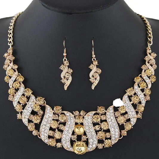 Rhinestone Inlaid Chain Necklace Hook Earrings Bridal Wedding Party Jewelry Set Chain Necklace Hook Earrings Bridal Jewelry Set Streetsharks