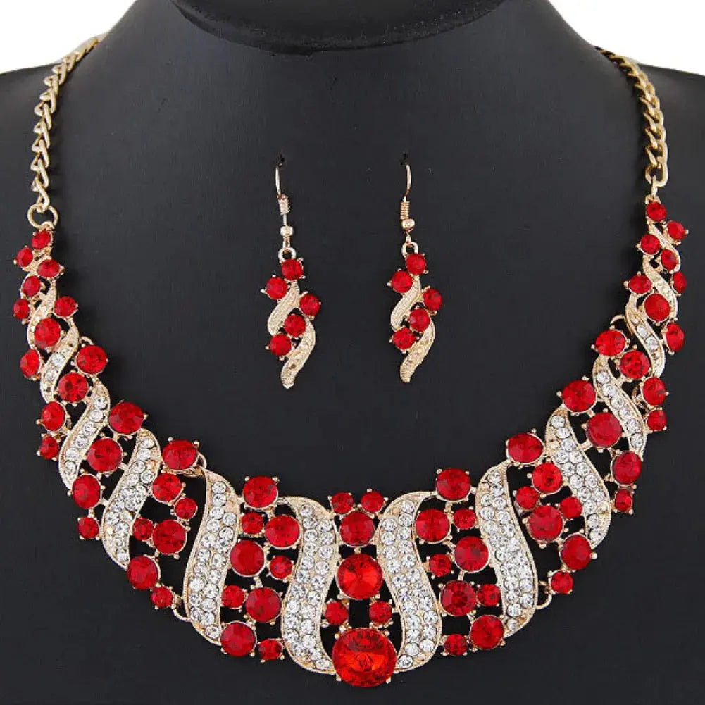 Rhinestone Inlaid Chain Necklace Hook Earrings Bridal Wedding Party Jewelry Set Chain Necklace Hook Earrings Bridal Jewelry Set Streetsharks