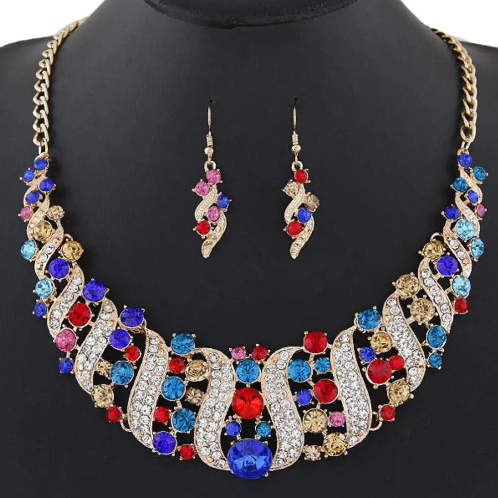 Rhinestone Inlaid Chain Necklace Hook Earrings Bridal Wedding Party Jewelry Set Chain Necklace Hook Earrings Bridal Jewelry Set Streetsharks