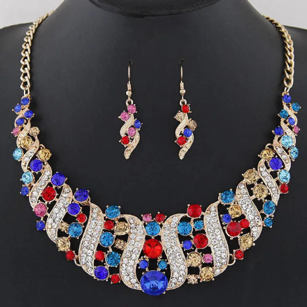 Rhinestone Inlaid Chain Necklace Hook Earrings Bridal Wedding Party Jewelry Set Chain Necklace Hook Earrings Bridal Jewelry Set Streetsharks