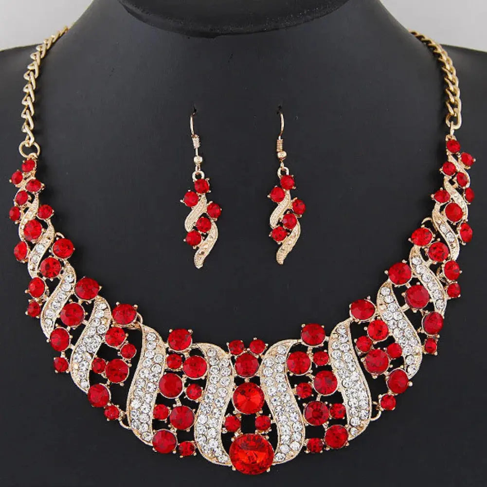 Rhinestone Inlaid Chain Necklace Hook Earrings Bridal Wedding Party Jewelry Set Chain Necklace Hook Earrings Bridal Jewelry Set Streetsharks