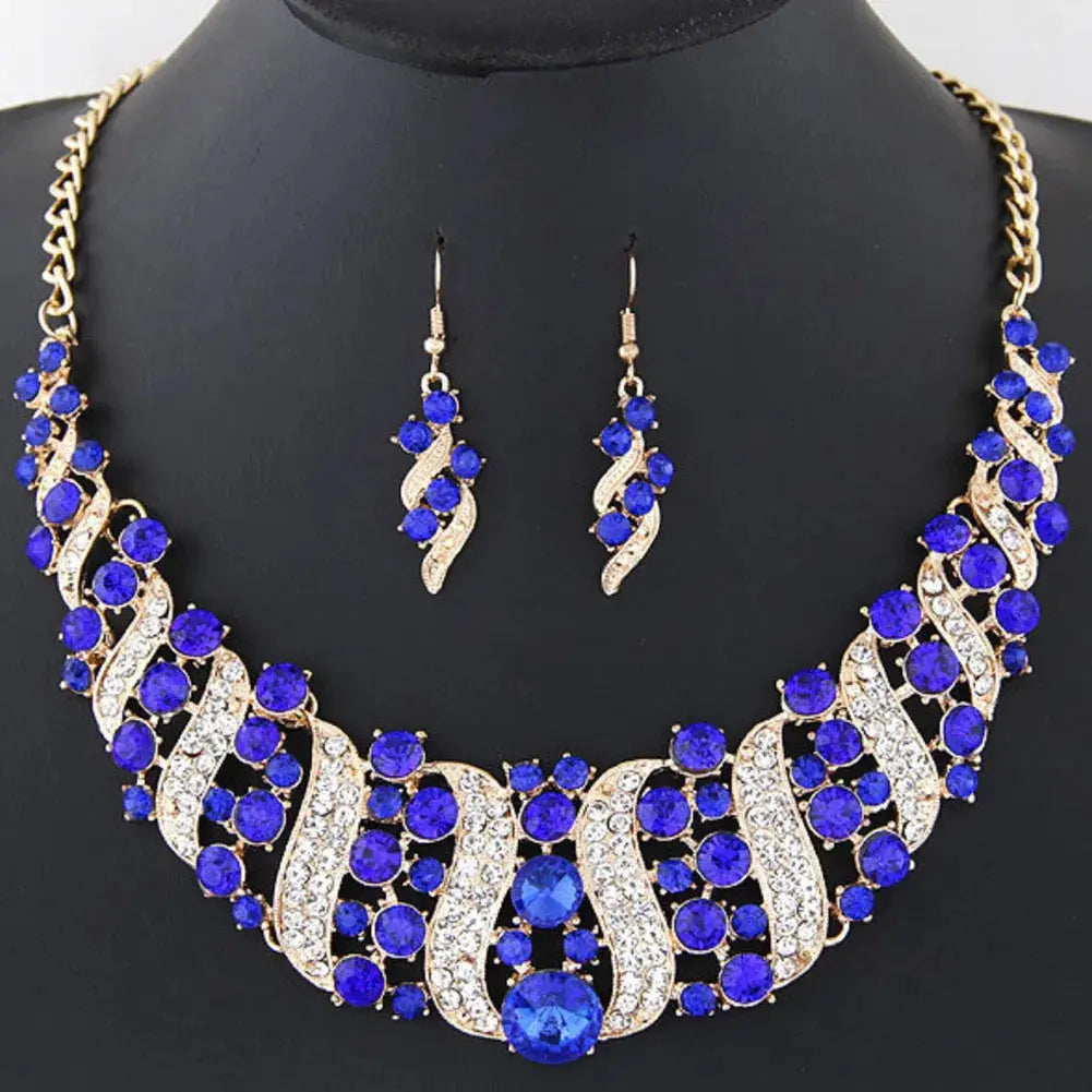 Rhinestone Inlaid Chain Necklace Hook Earrings Bridal Wedding Party Jewelry Set Chain Necklace Hook Earrings Bridal Jewelry Set Streetsharks