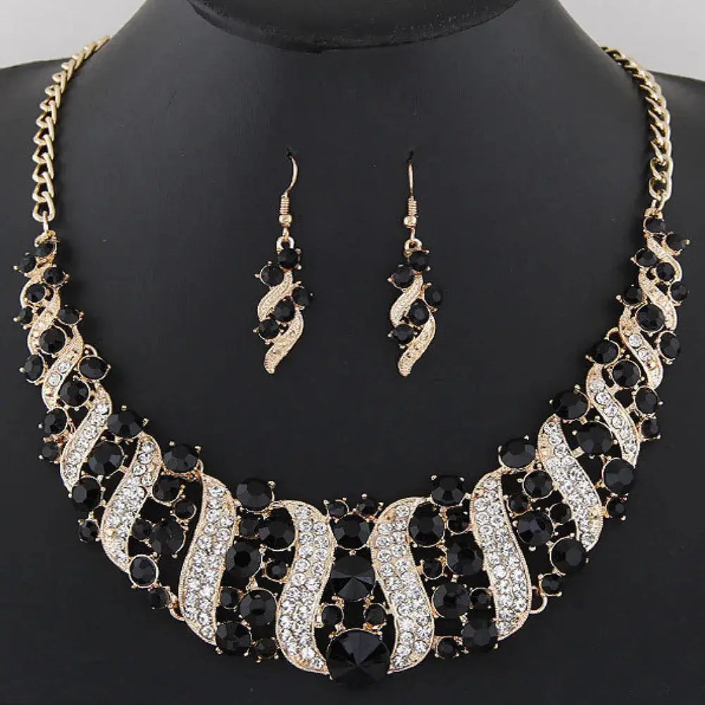 Rhinestone Inlaid Chain Necklace Hook Earrings Bridal Wedding Party Jewelry Set Chain Necklace Hook Earrings Bridal Jewelry Set Streetsharks