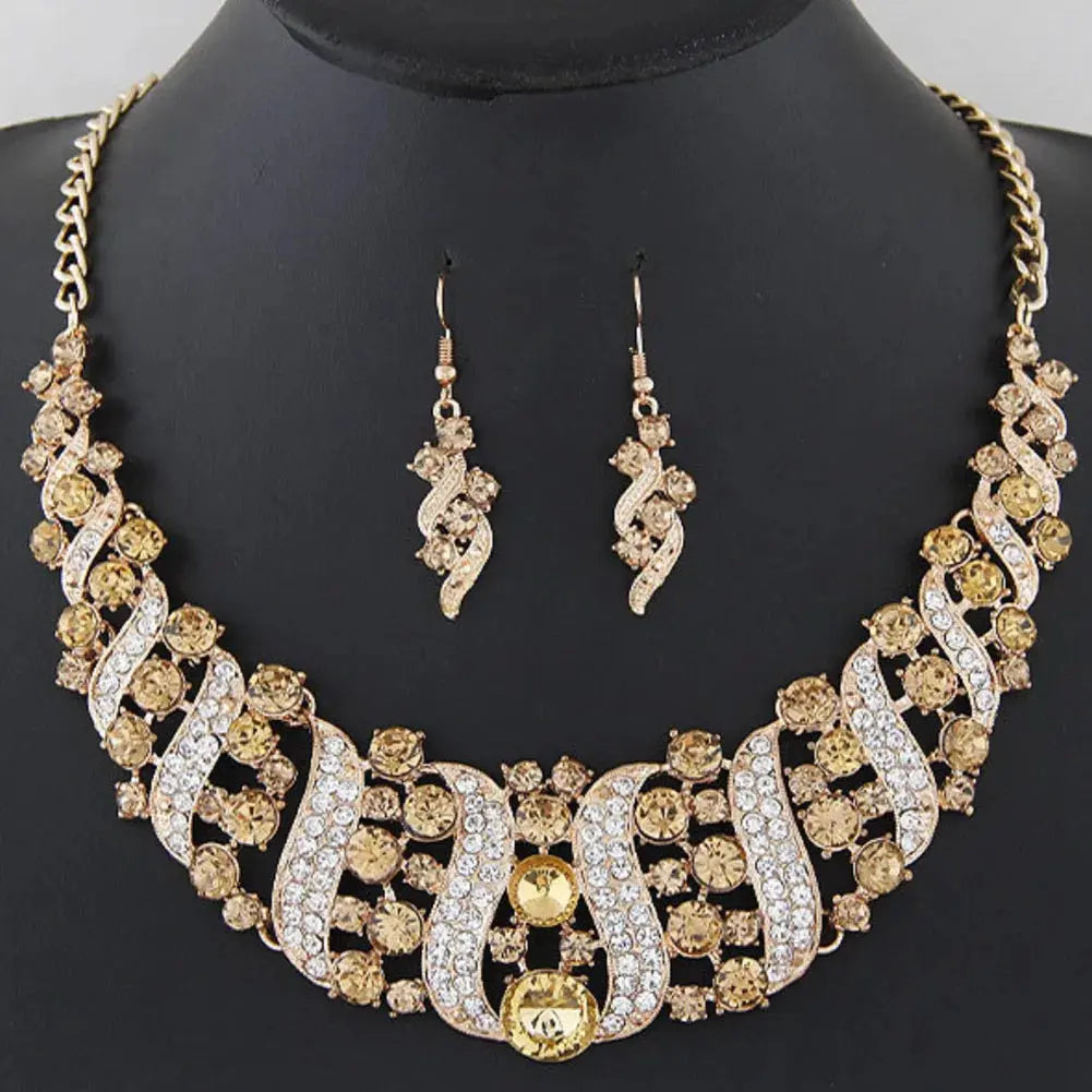 Rhinestone Inlaid Chain Necklace Hook Earrings Bridal Wedding Party Jewelry Set Chain Necklace Hook Earrings Bridal Jewelry Set Streetsharks