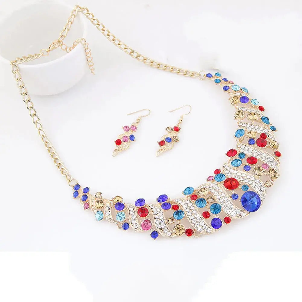Rhinestone Inlaid Chain Necklace Hook Earrings Bridal Wedding Party Jewelry Set Chain Necklace Hook Earrings Bridal Jewelry Set Streetsharks