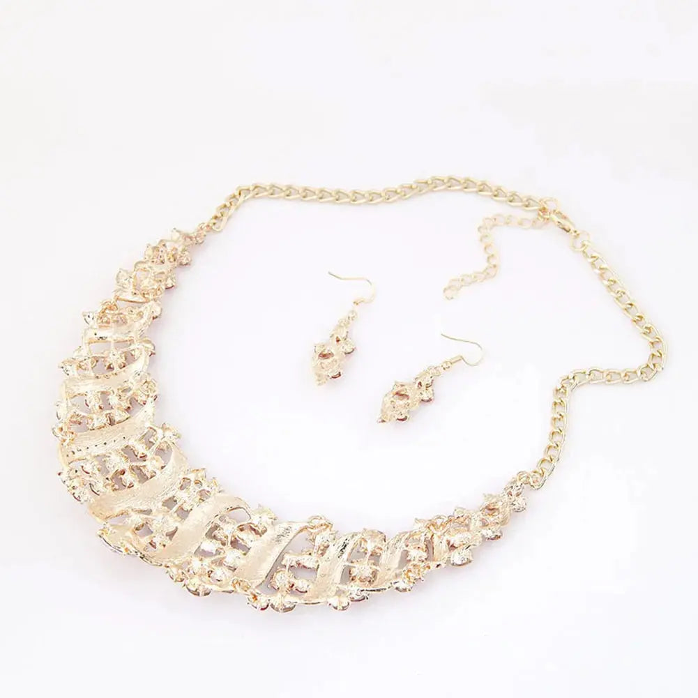 Rhinestone Inlaid Chain Necklace Hook Earrings Bridal Wedding Party Jewelry Set Chain Necklace Hook Earrings Bridal Jewelry Set Streetsharks