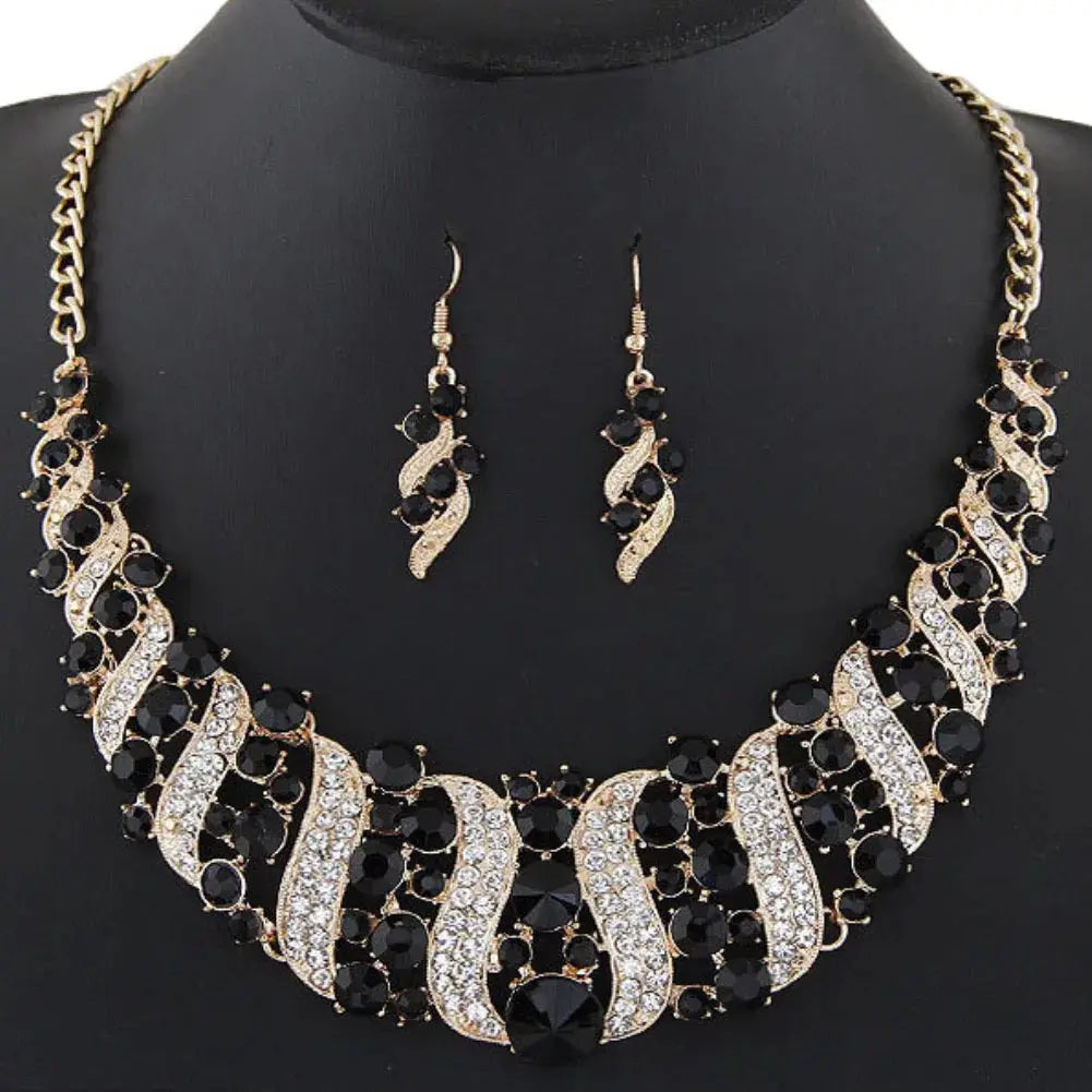 Rhinestone Inlaid Chain Necklace Hook Earrings Bridal Wedding Party Jewelry Set Chain Necklace Hook Earrings Bridal Jewelry Set Streetsharks