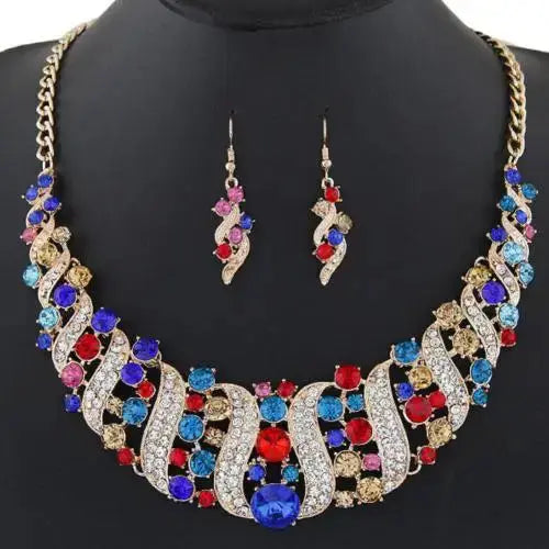 Rhinestone Inlaid Chain Necklace Hook Earrings Bridal Wedding Party Jewelry Set Chain Necklace Hook Earrings Bridal Jewelry Set Streetsharks