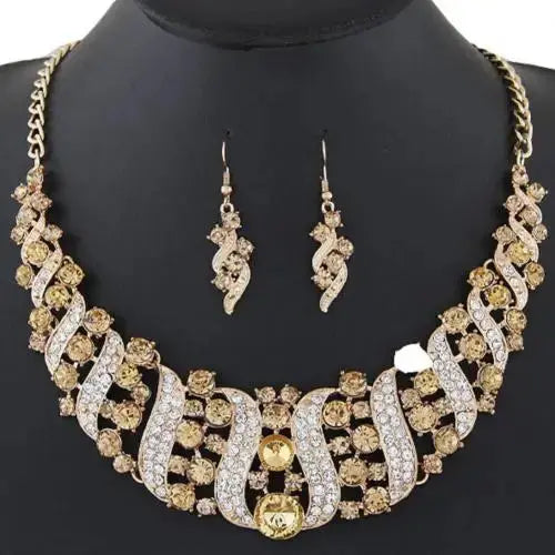 Rhinestone Inlaid Chain Necklace Hook Earrings Bridal Wedding Party Jewelry Set Chain Necklace Hook Earrings Bridal Jewelry Set Streetsharks