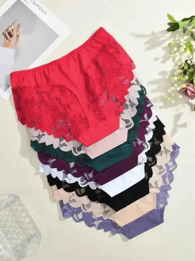 S-XXL Women Lace Panties Patchwork Seamless Underwear Sexy Luxury Hollow Out Solid Briefs Girls' Mid Rise Breathable Lingerie