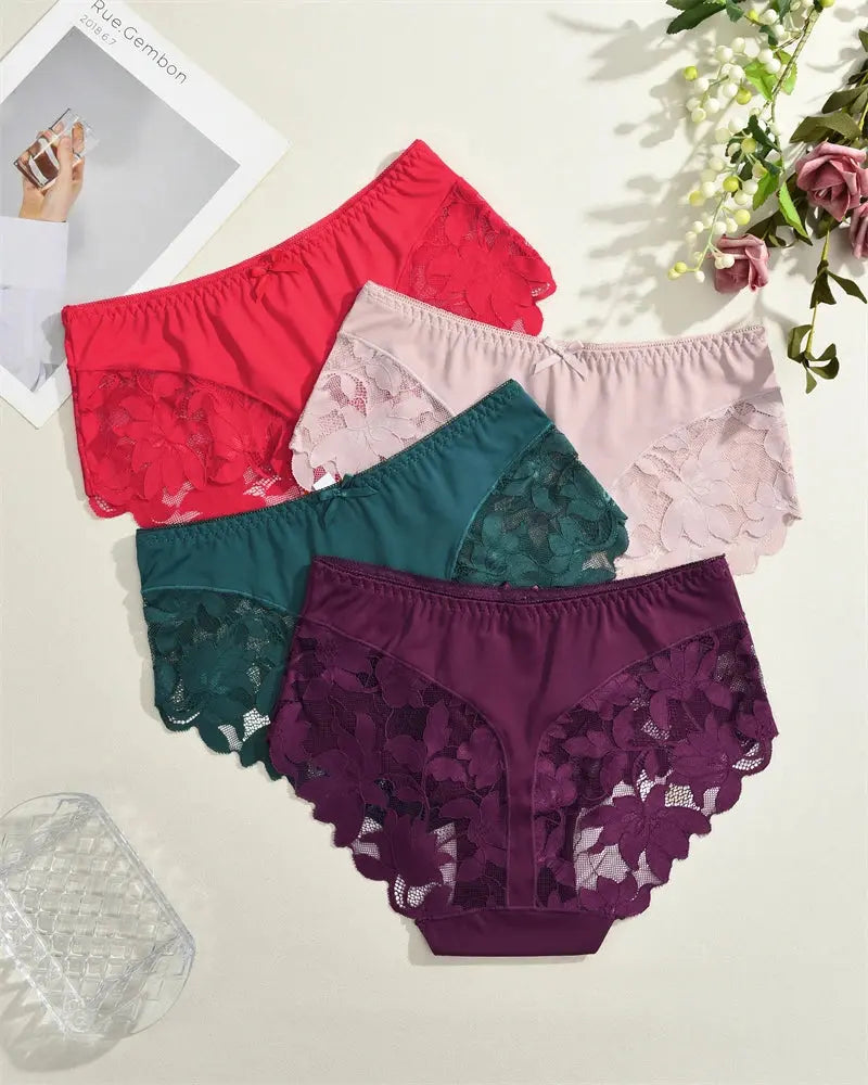 S-XXL Women Lace Panties Patchwork Seamless Underwear Sexy Luxury Hollow Out Solid Briefs Girls' Mid Rise Breathable Lingerie luxecrown.co.uk