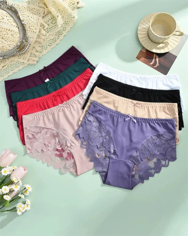 S-XXL Women Lace Panties Patchwork Seamless Underwear Sexy Luxury Hollow Out Solid Briefs Girls' Mid Rise Breathable Lingerie luxecrown.co.uk