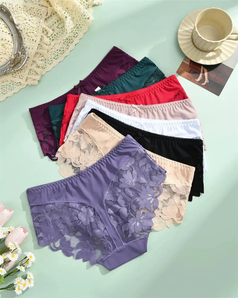 S-XXL Women Lace Panties Patchwork Seamless Underwear Sexy Luxury Hollow Out Solid Briefs Girls' Mid Rise Breathable Lingerie luxecrown.co.uk
