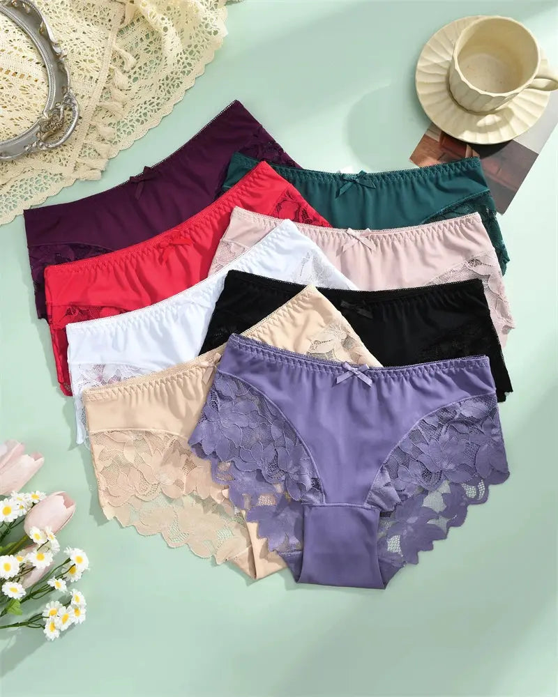 S-XXL Women Lace Panties Patchwork Seamless Underwear Sexy Luxury Hollow Out Solid Briefs Girls' Mid Rise Breathable Lingerie luxecrown.co.uk
