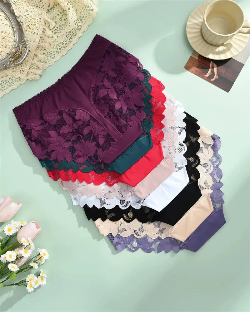 S-XXL Women Lace Panties Patchwork Seamless Underwear Sexy Luxury Hollow Out Solid Briefs Girls' Mid Rise Breathable Lingerie luxecrown.co.uk