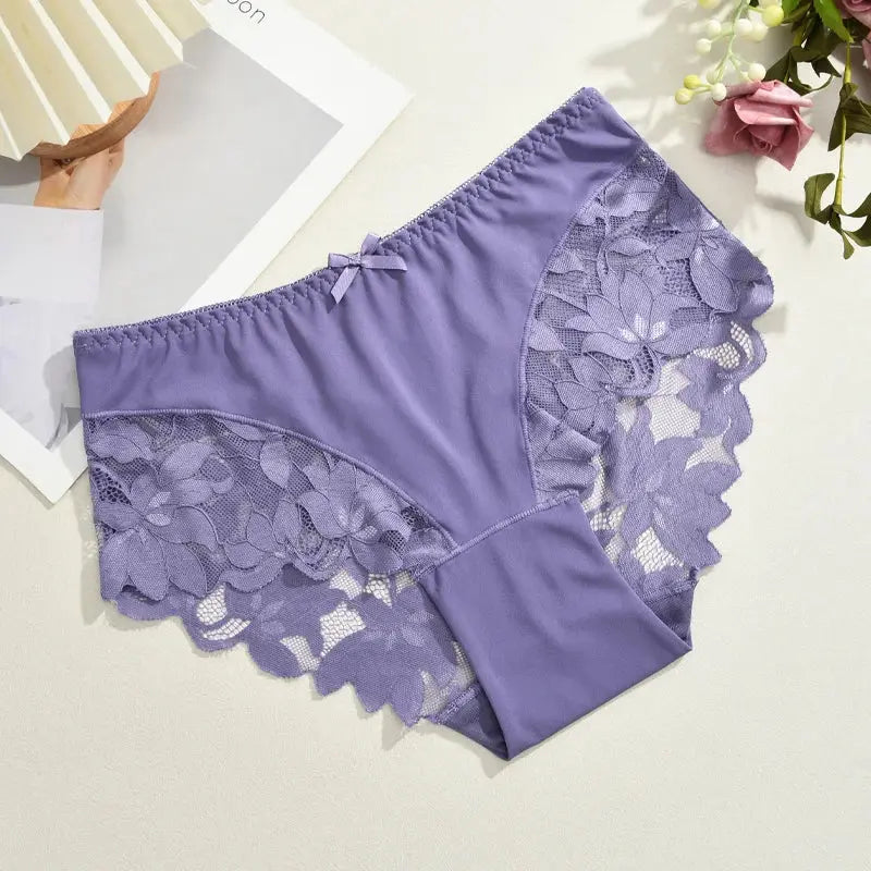 S-XXL Women Lace Panties Patchwork Seamless Underwear Sexy Luxury Hollow Out Solid Briefs Girls' Mid Rise Breathable Lingerie luxecrown.co.uk
