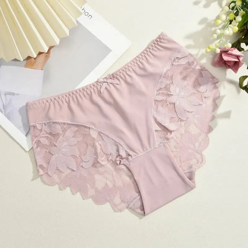 S-XXL Women Lace Panties Patchwork Seamless Underwear Sexy Luxury Hollow Out Solid Briefs Girls' Mid Rise Breathable Lingerie luxecrown.co.uk